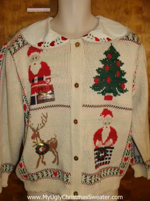 70s or 80s Ugliest Christmas Sweater with Corny Collar