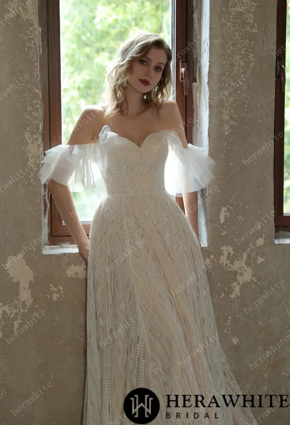 Allover Lace Boho Sweetheart Wedding Gown With Corset Back