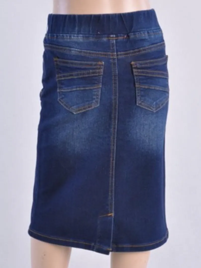 B-Girl Girls Elastic Waistband Denim Pencil Skirt