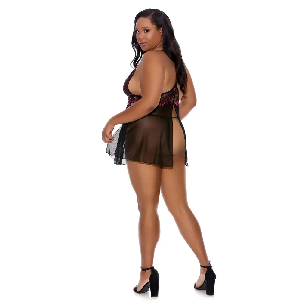 Barely Bare Split Cup Baby Doll & G-string Panty Q/s