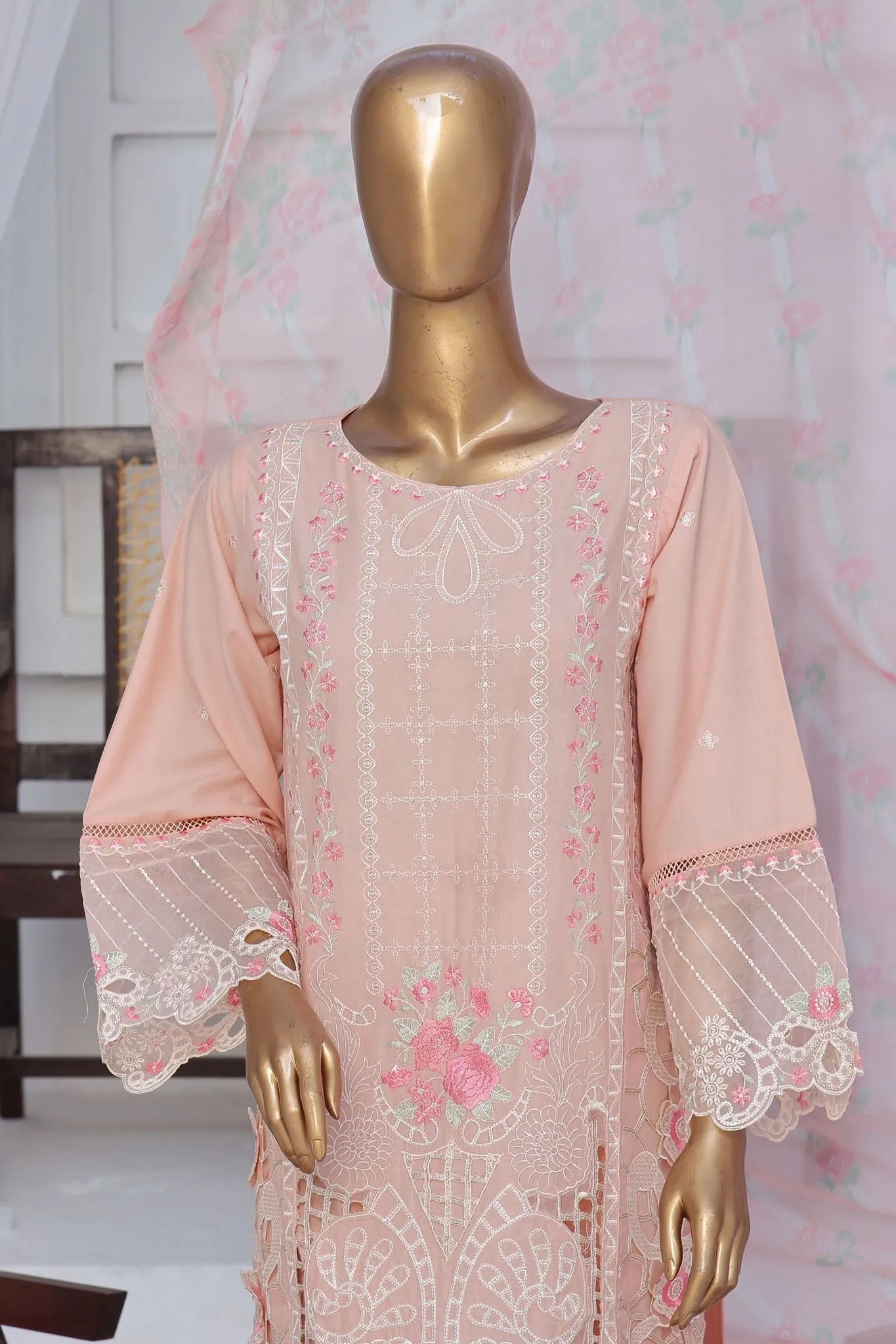 Bin Saeed Stitched 3 Piece Exclusive Luxury Cotton Vol-06 Collection'2024-LF-1274-Peach