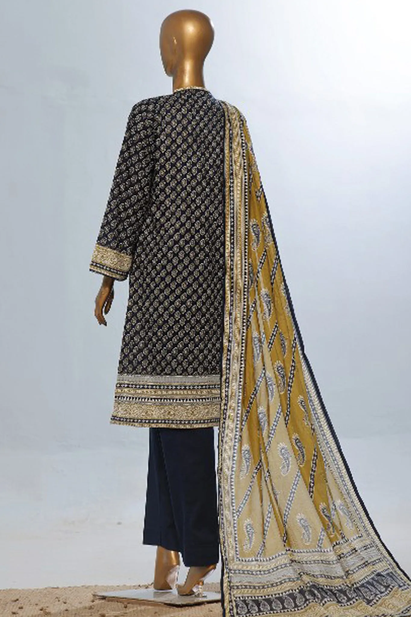 Bin Saeed Stitched 3 Piece Exclusive Printed Lawn Vol-08 Collection'2024-SM-1170-Navy Blue