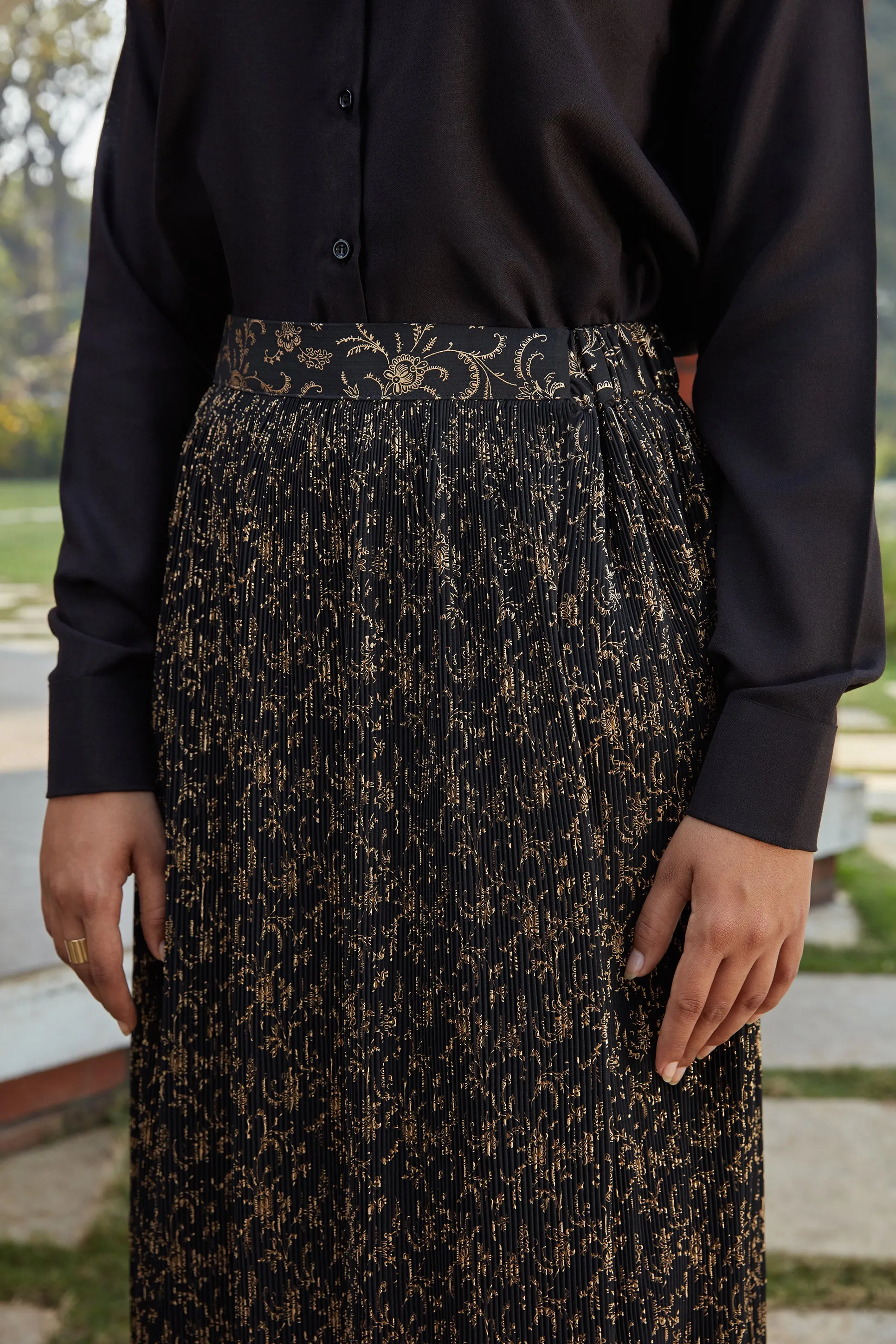 Black Printed Imported Indo Western Ready To Wear Skirt With Crop Top