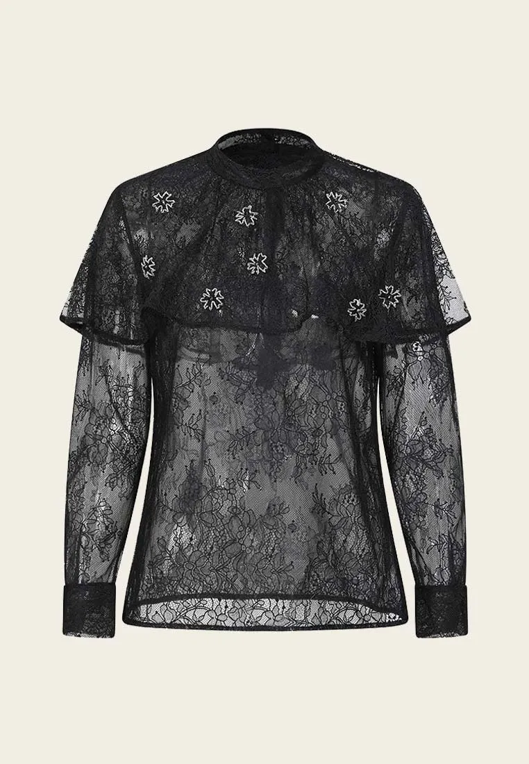 Black See-Through Cape Lace Top