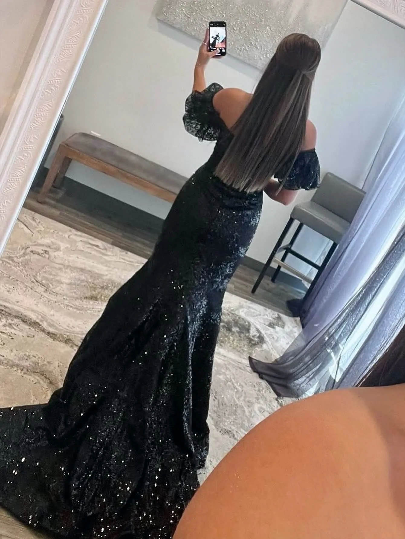 Black Strapless Sequins Long Mermaid Prom Dress