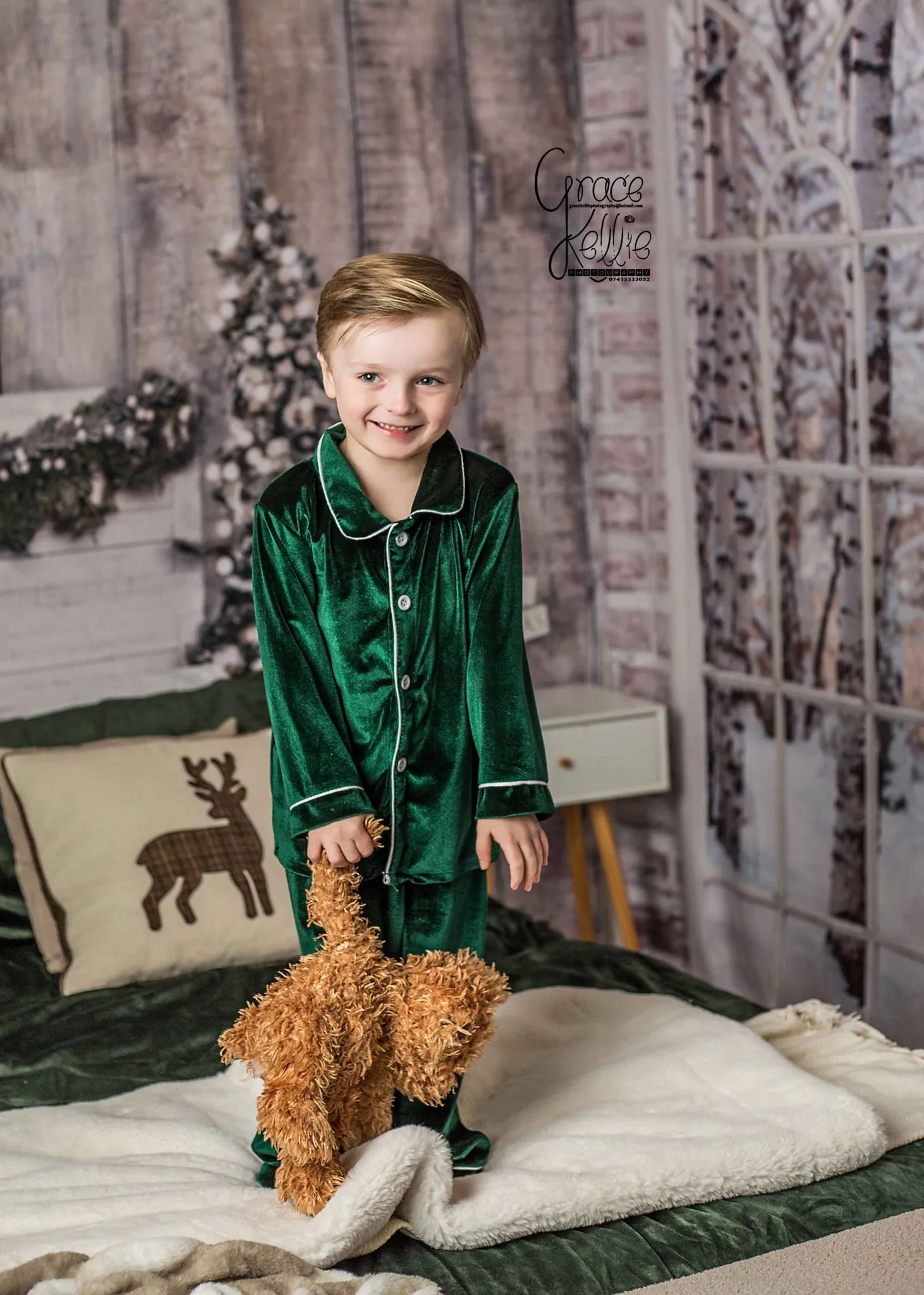 Boys Luxury Green Velvet Pyjamas