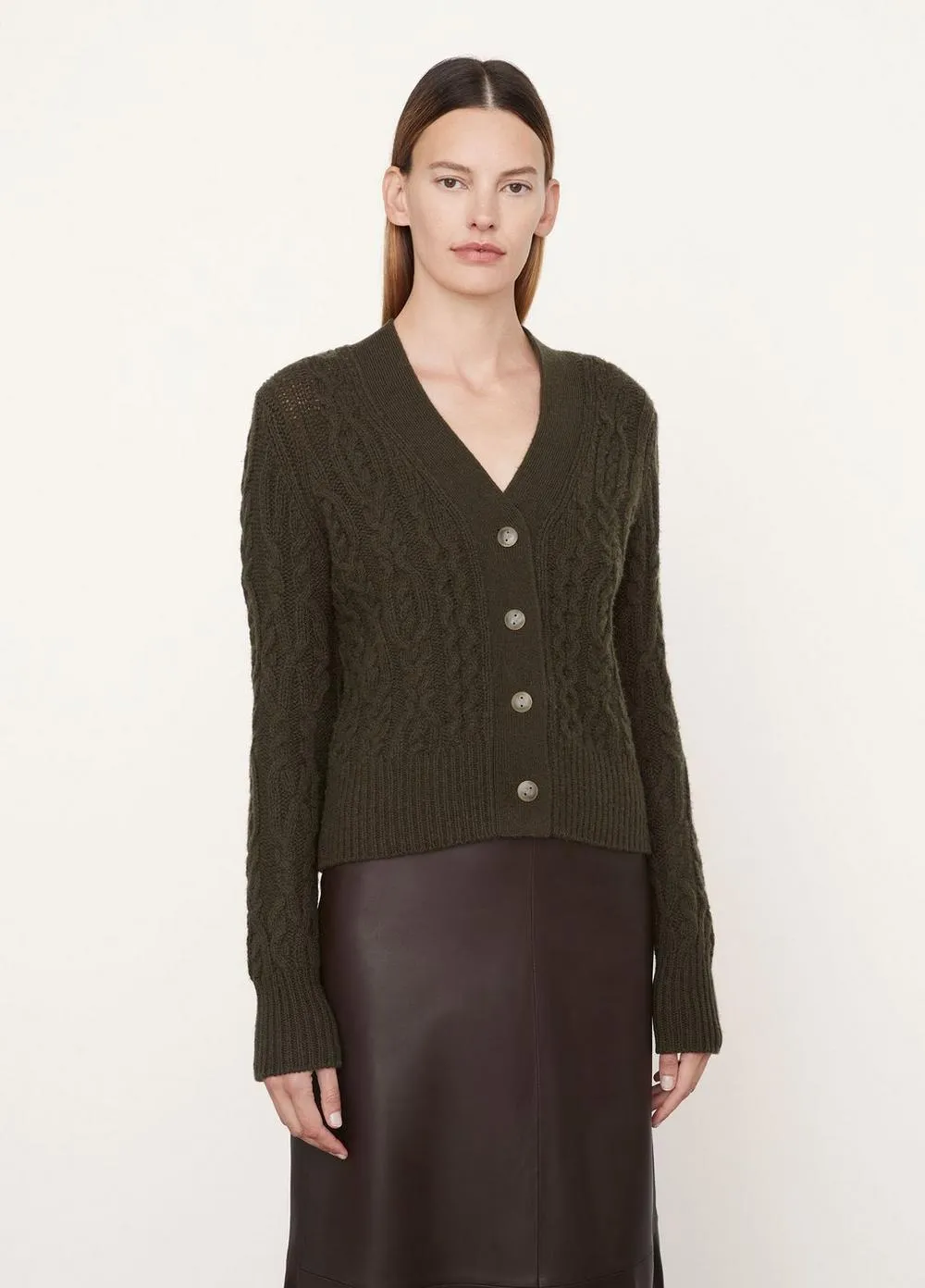 Braided Cable Cardigan in Black Leaf