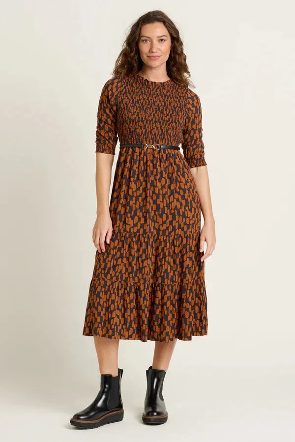 Brakeburn 20 Brown Brush Strokes Midi Dress