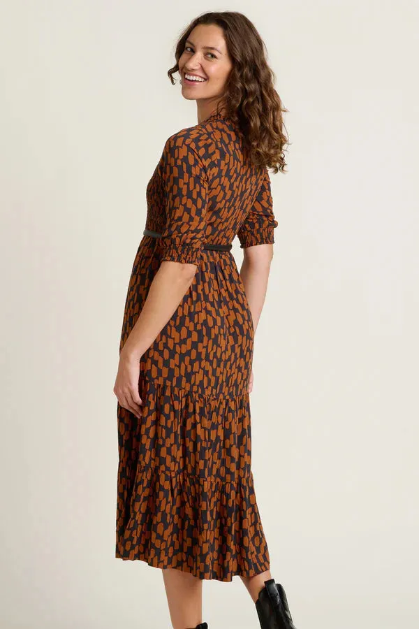 Brakeburn 20 Brown Brush Strokes Midi Dress