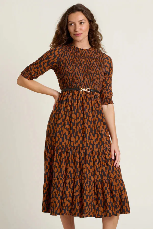 Brakeburn 20 Brown Brush Strokes Midi Dress