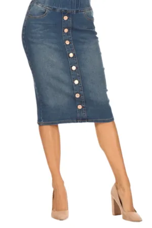 Button Denim Skirt Style 77803 in Vintage Blue Wash