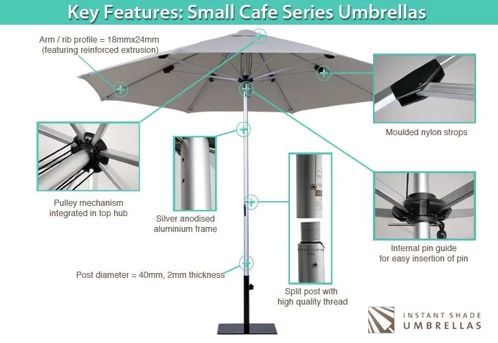 CAFÉ SERIES COMMERCIAL UMBRELLA with base and protection cover - 2.8M OCT Slate