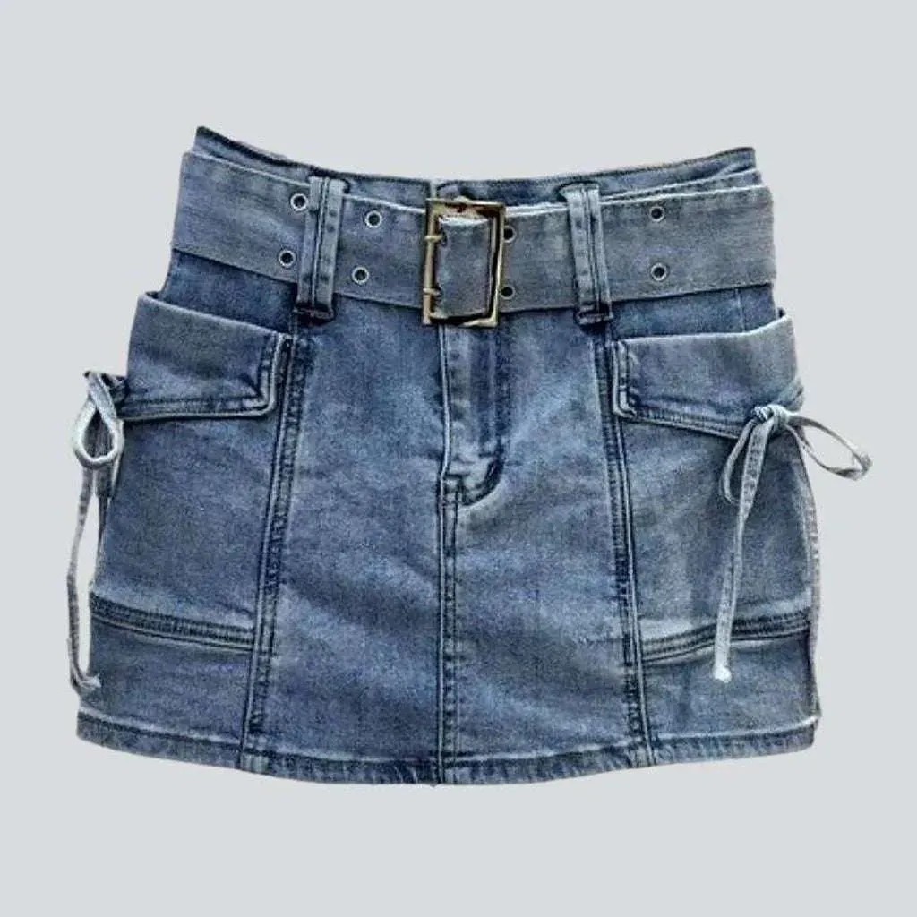 Cargo denim skirt with ribbons