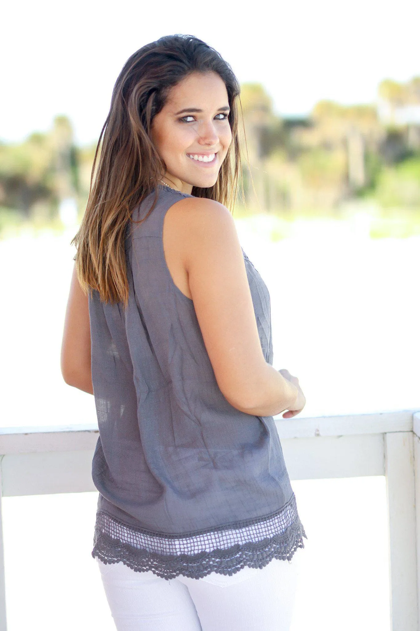 Charcoal See Through Lace Top