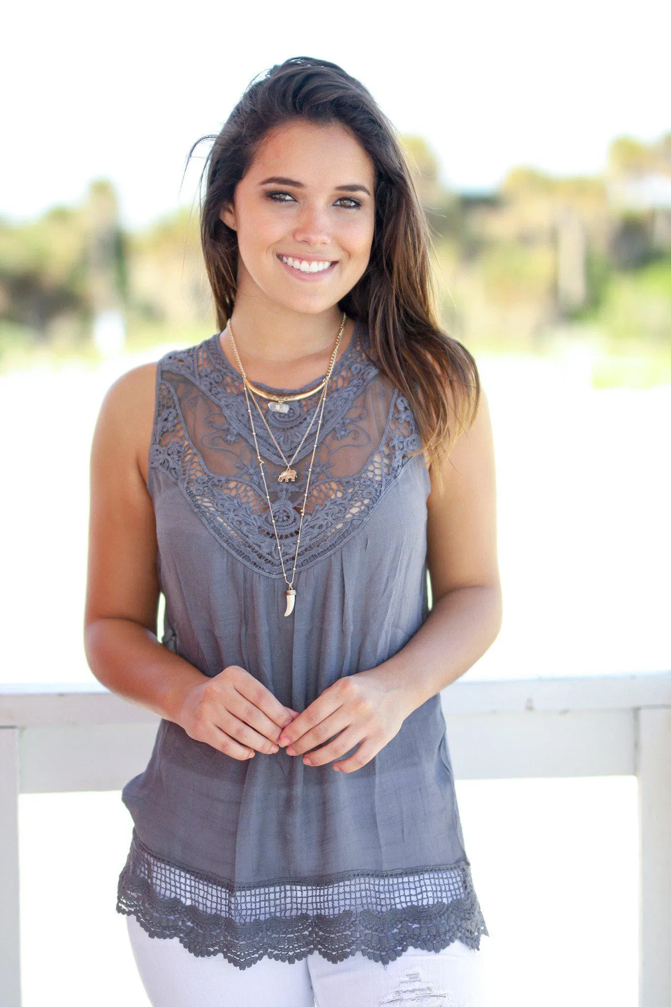 Charcoal See Through Lace Top