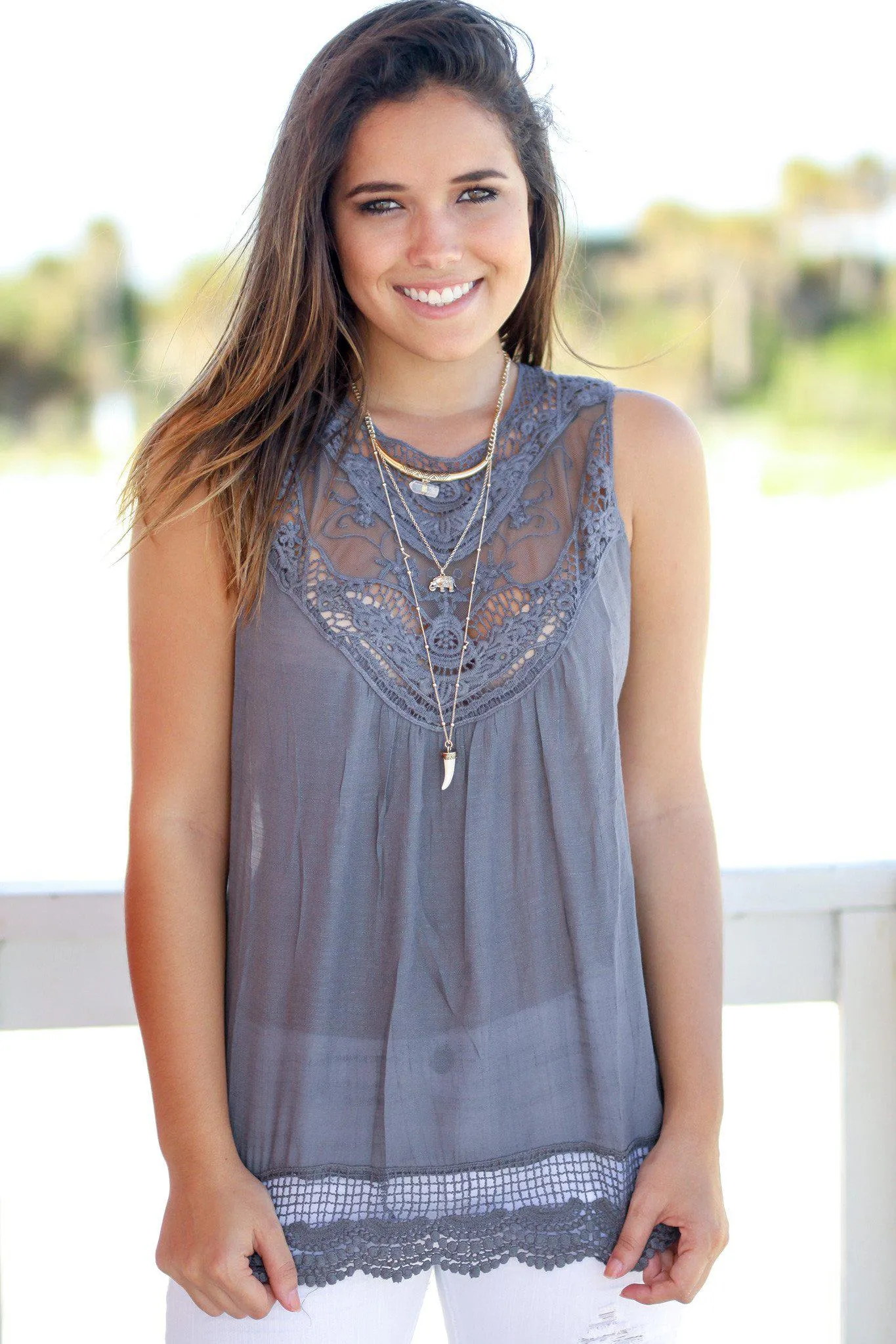 Charcoal See Through Lace Top