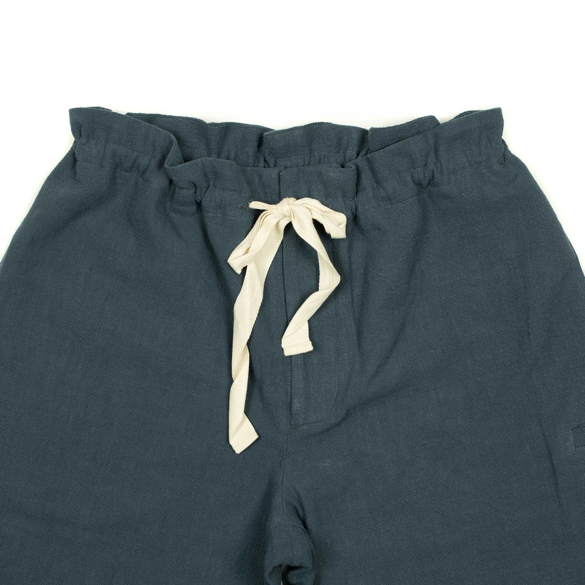 Comfy drawstring trousers in storm blue ramie (Exclusive)