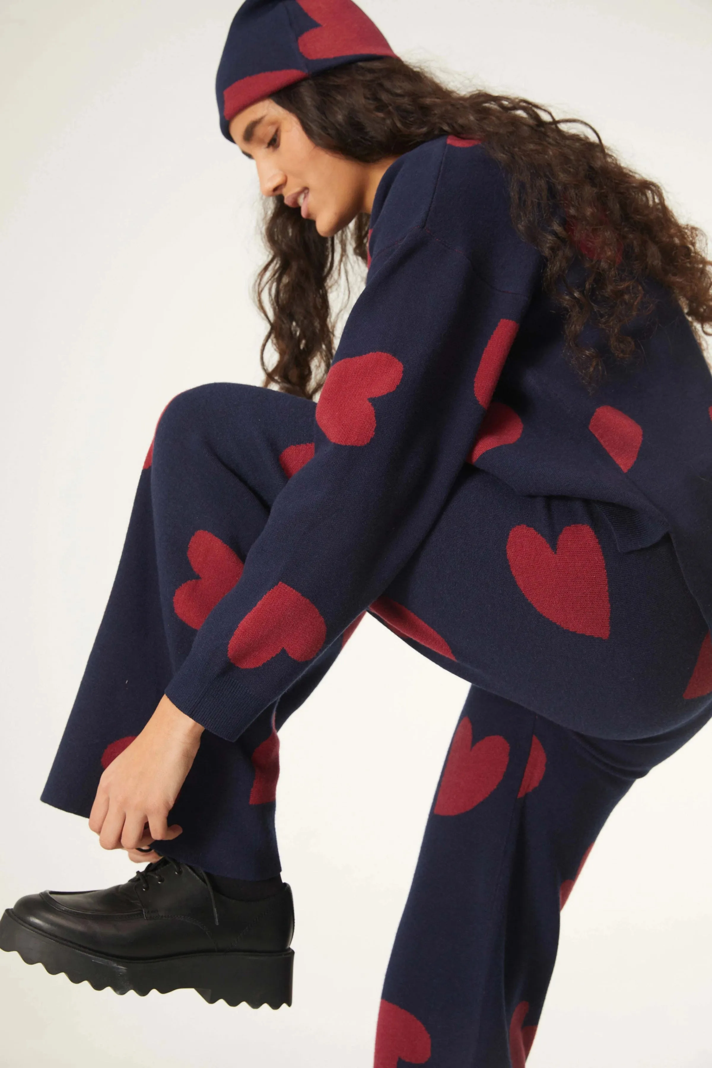 Compania Fantastica Heart Print Straight Leg Trousers