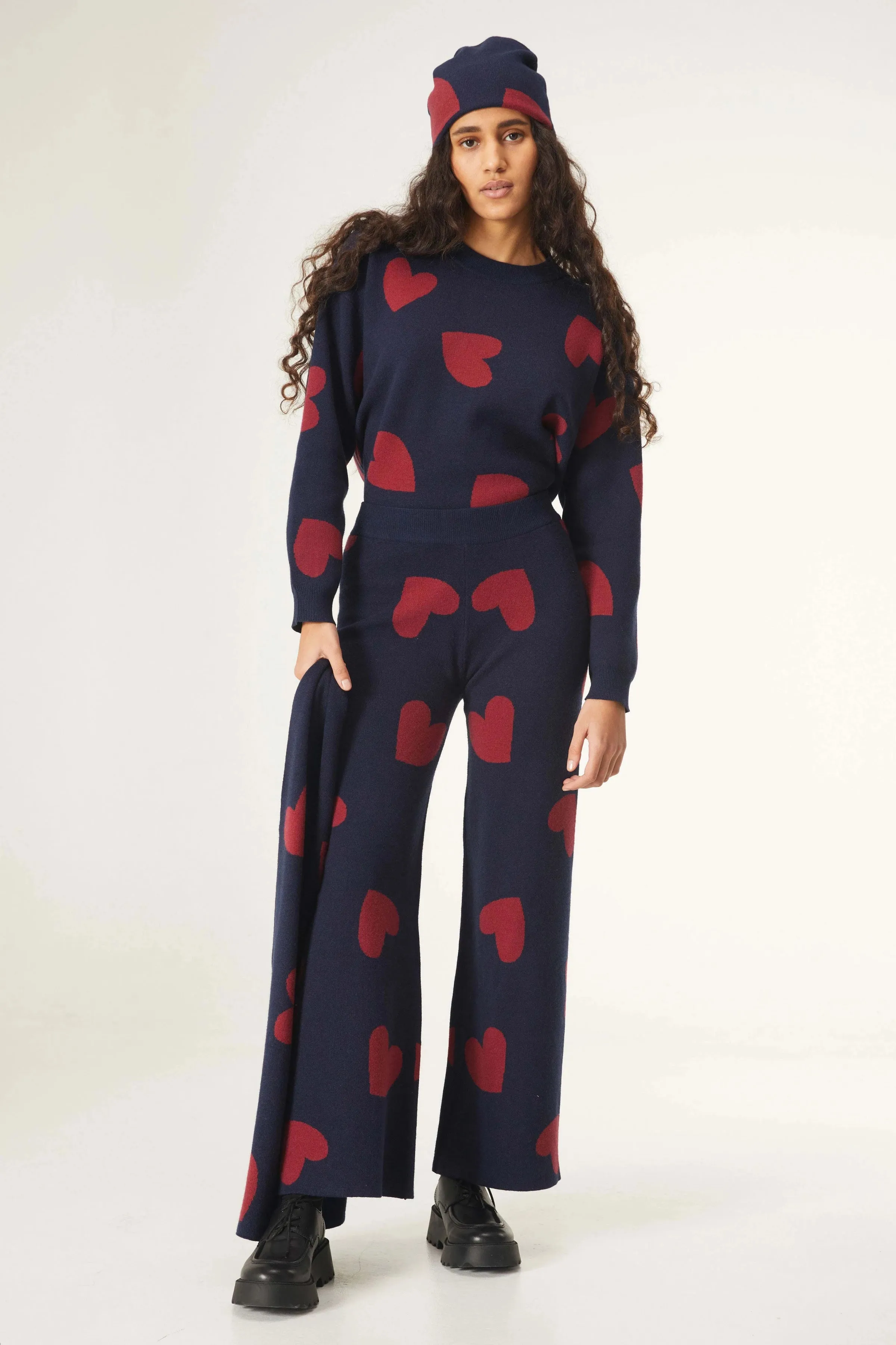 Compania Fantastica Heart Print Straight Leg Trousers