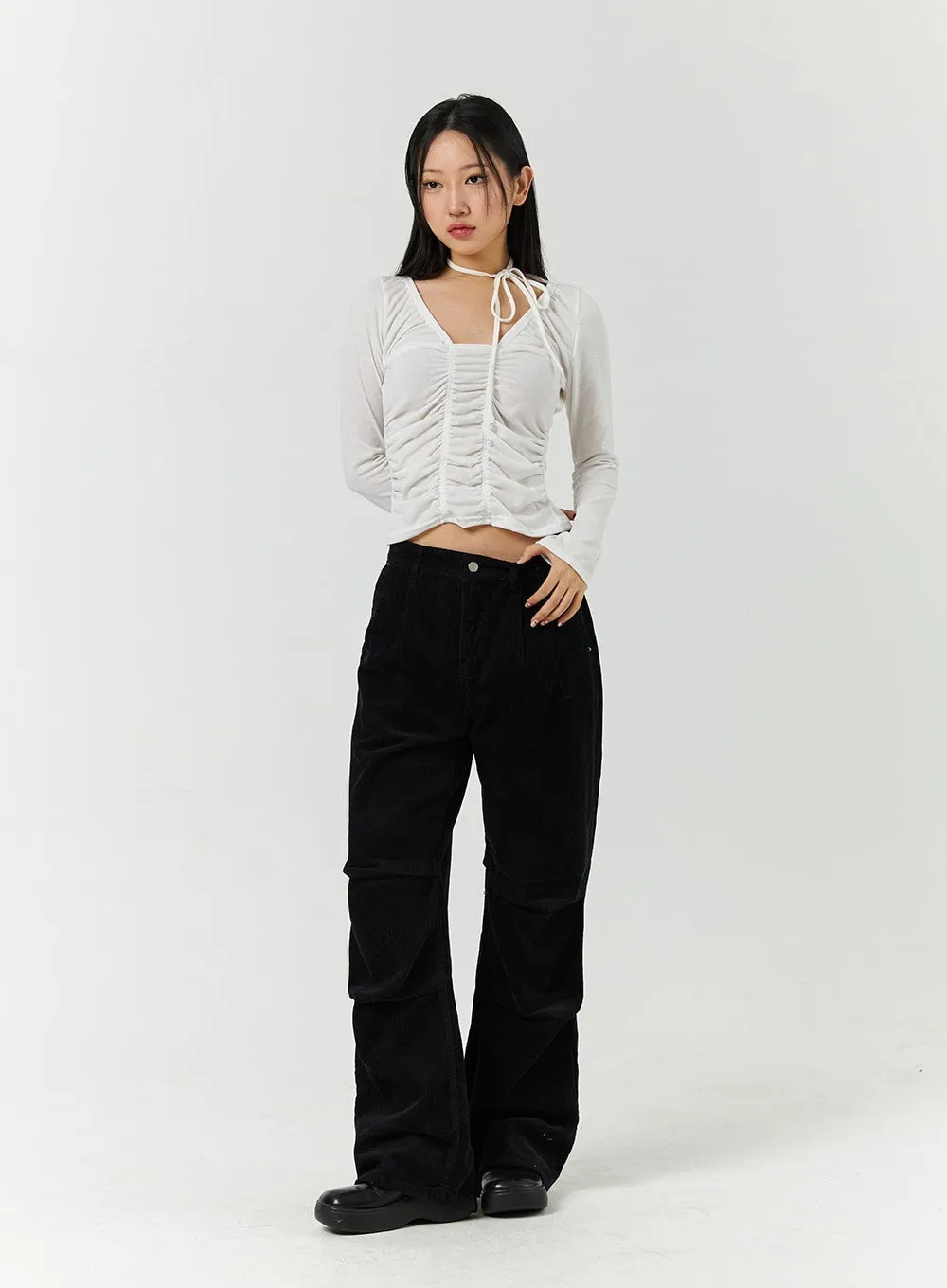 Corduroy Middle Waist Pocket Straight Leg Trousers CD322