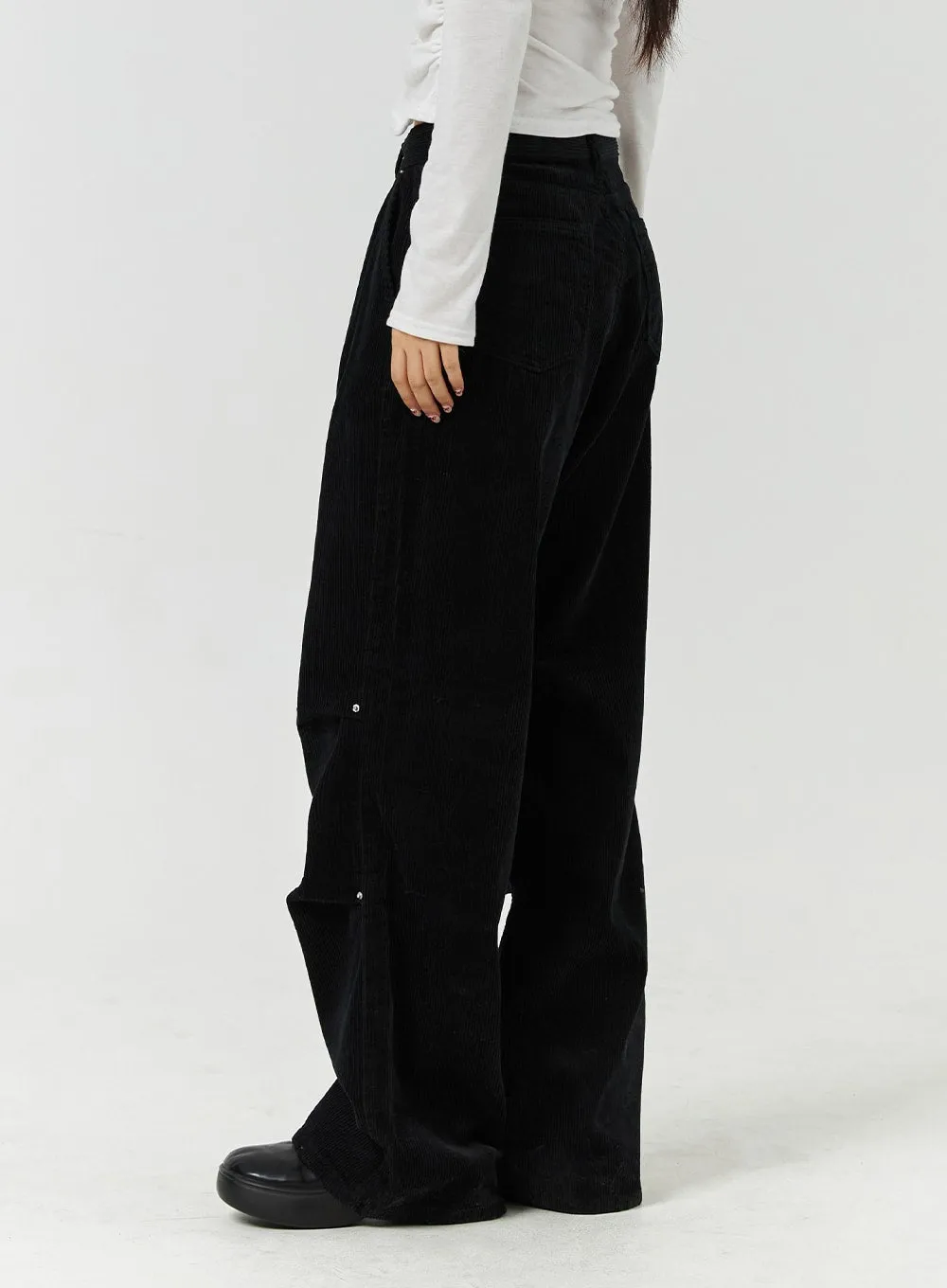 Corduroy Middle Waist Pocket Straight Leg Trousers CD322