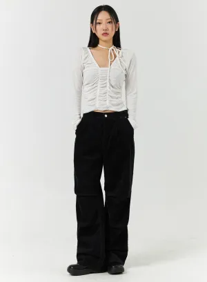 Corduroy Middle Waist Pocket Straight Leg Trousers CD322