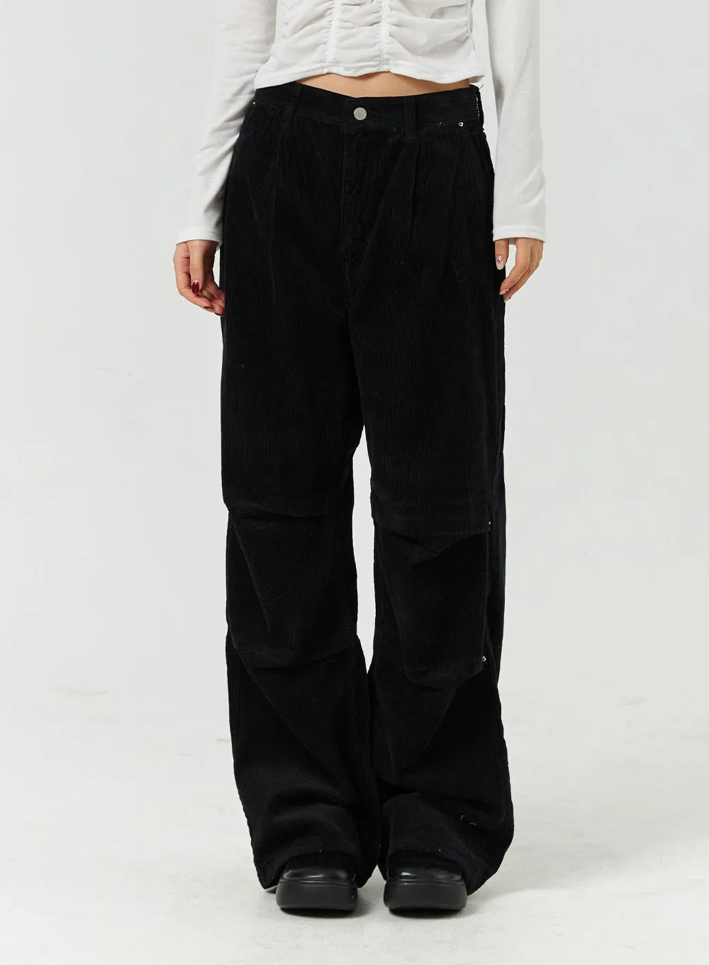 Corduroy Middle Waist Pocket Straight Leg Trousers CD322