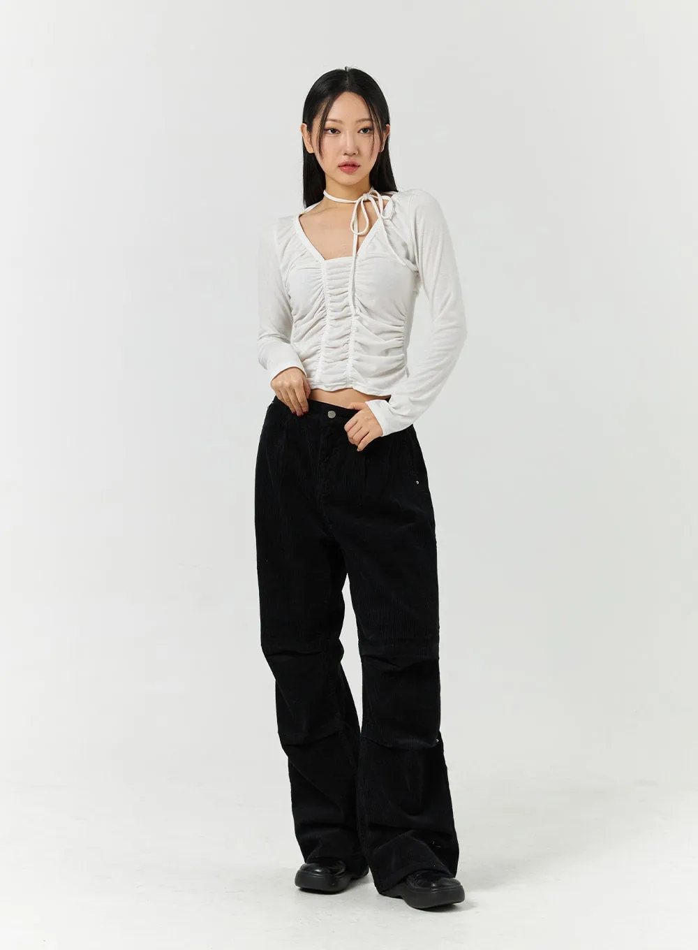 Corduroy Middle Waist Pocket Straight Leg Trousers CD322