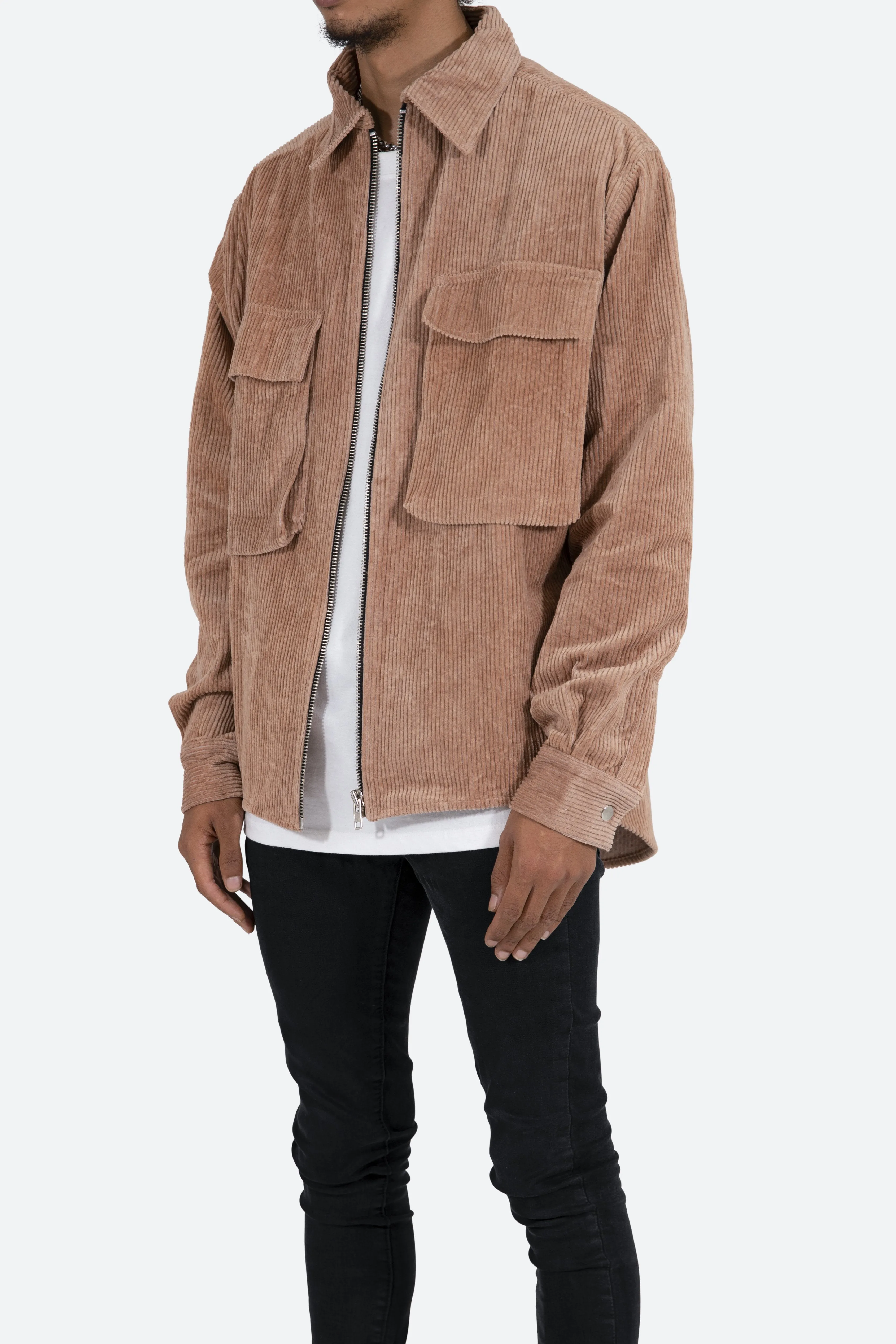 Corduroy Zip Up Shirt - Brown