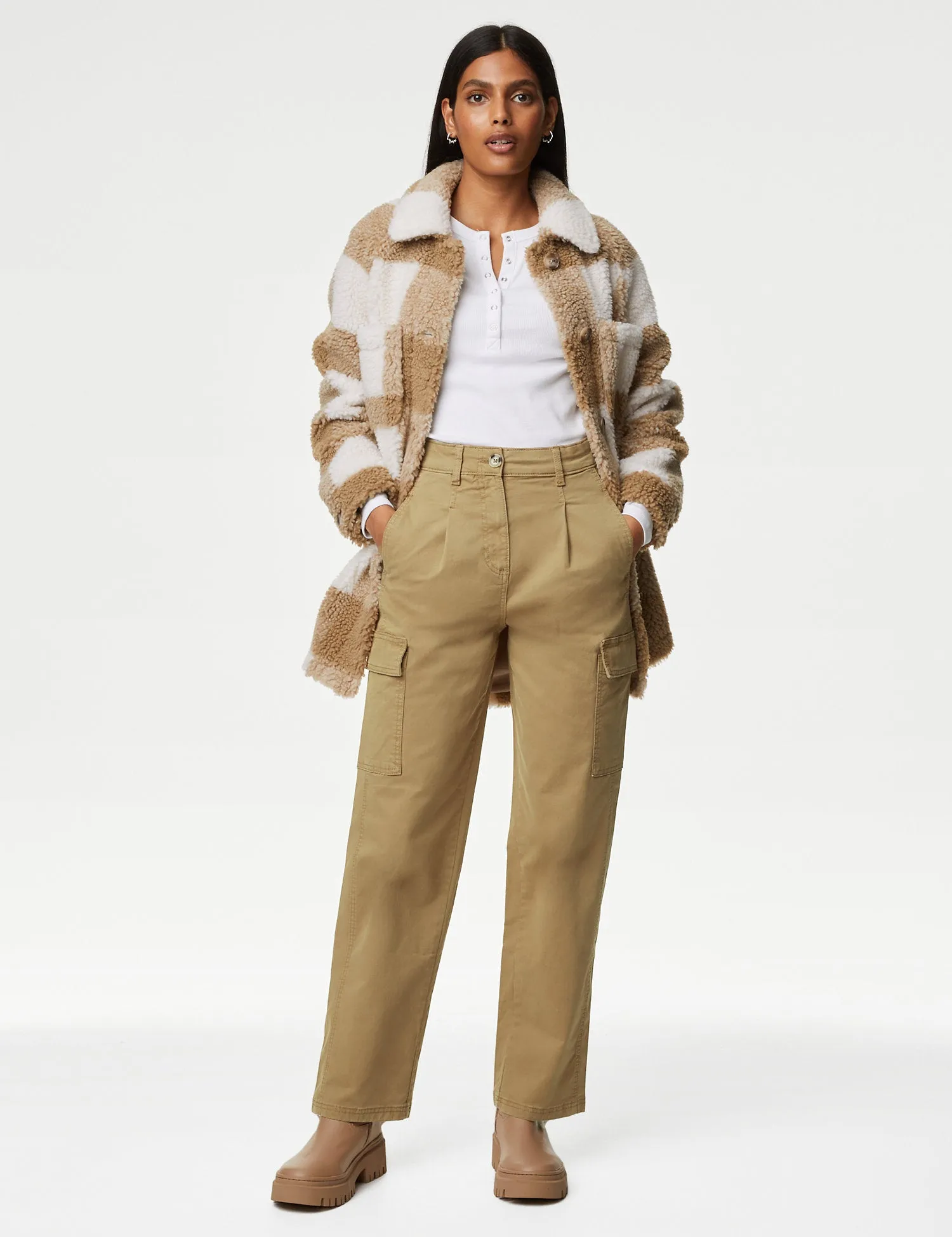 Cotton Rich Cargo Straight Leg Trousers