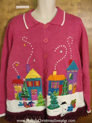 Crazy Pink Ugly Christmas Jumper with Fringe