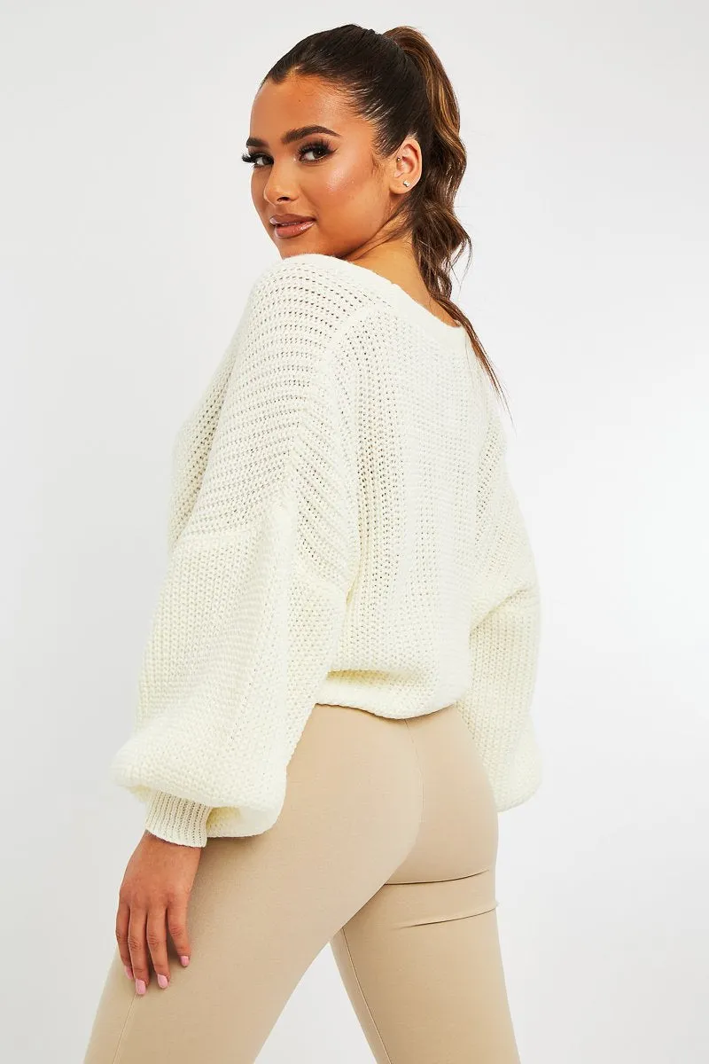 Cream Chunky Knit Button Front Cardigan - Florance