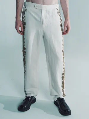 Cream Silk Beaded Wheat Flower Trouser