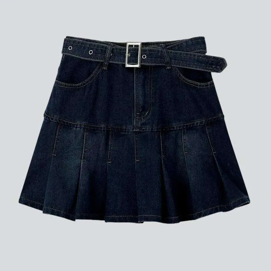 Dark blue denim skater skirt