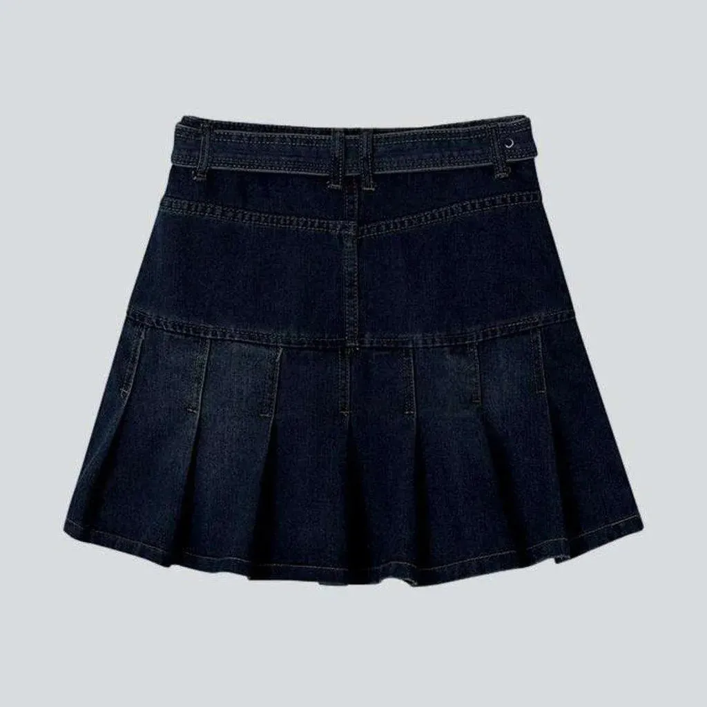 Dark blue denim skater skirt