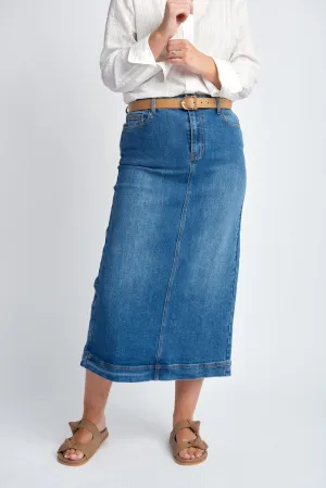 Denim Straight Skirt With Back Split Light Blue