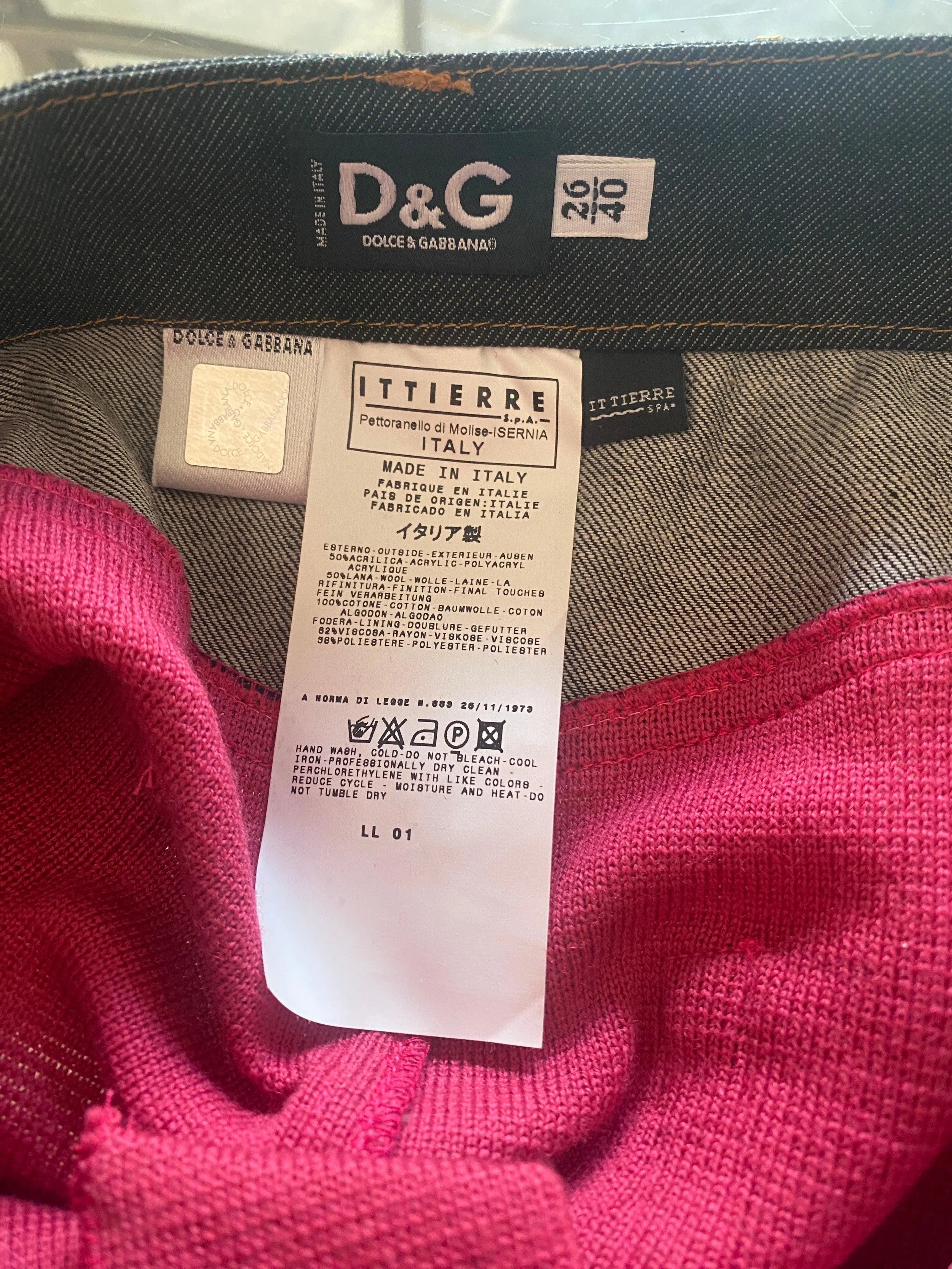 Dolce & Gabbana Skirt Wool Panel with Denim Cerise Detail IT 40 UK Size 8