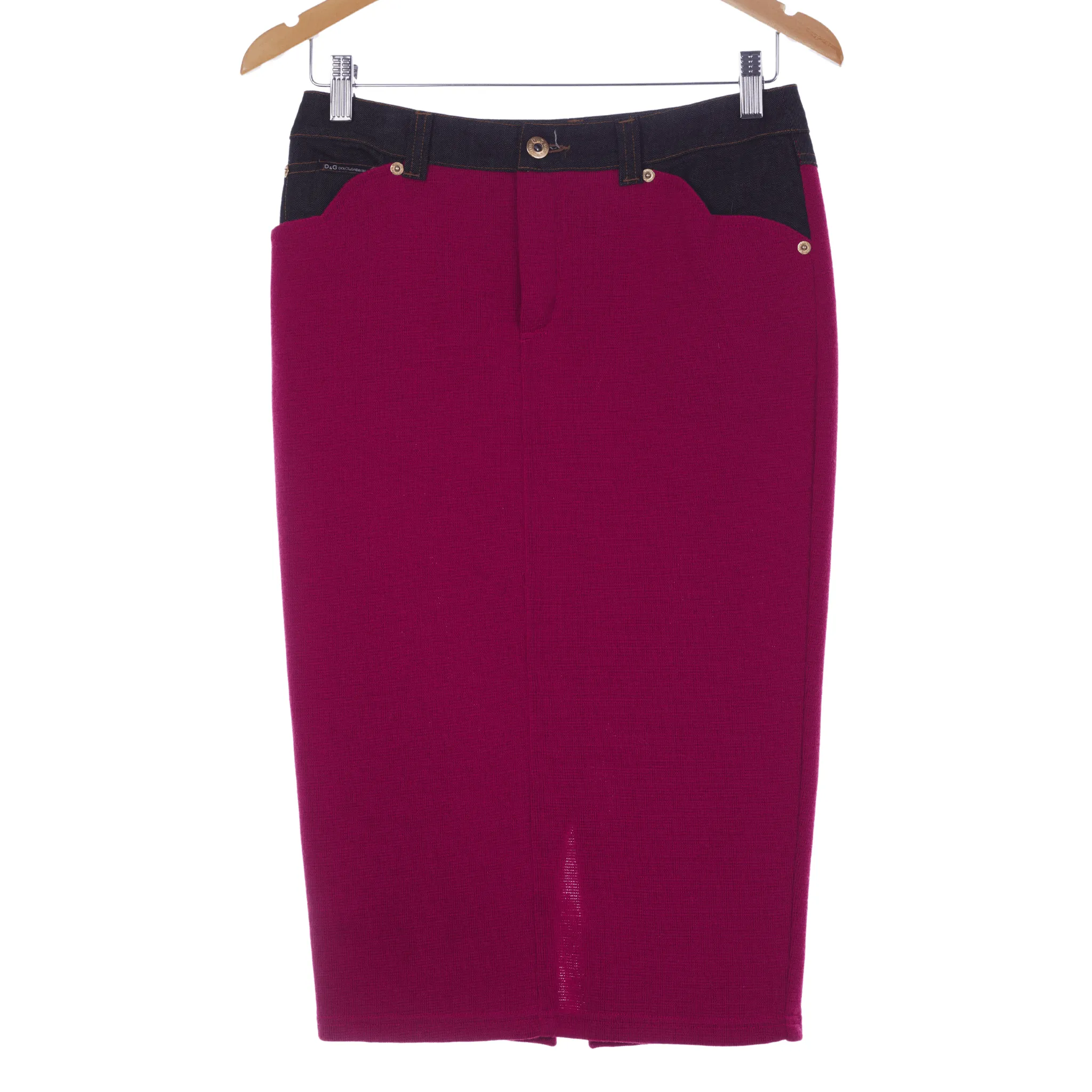 Dolce & Gabbana Skirt Wool Panel with Denim Cerise Detail IT 40 UK Size 8