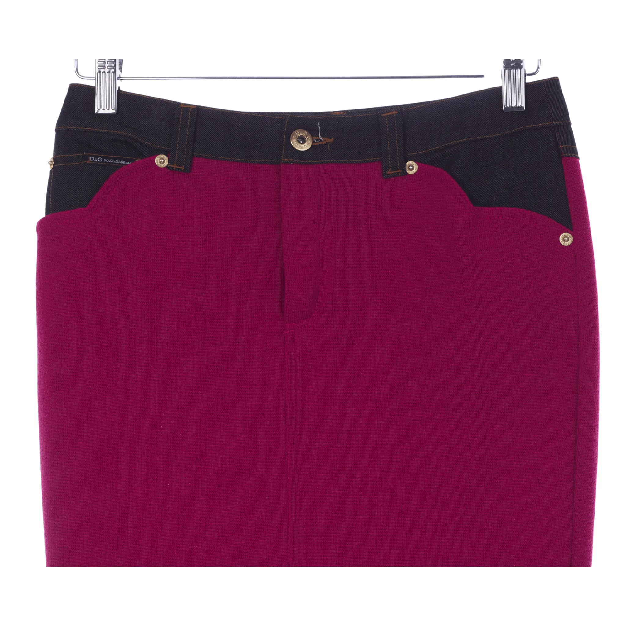 Dolce & Gabbana Skirt Wool Panel with Denim Cerise Detail IT 40 UK Size 8