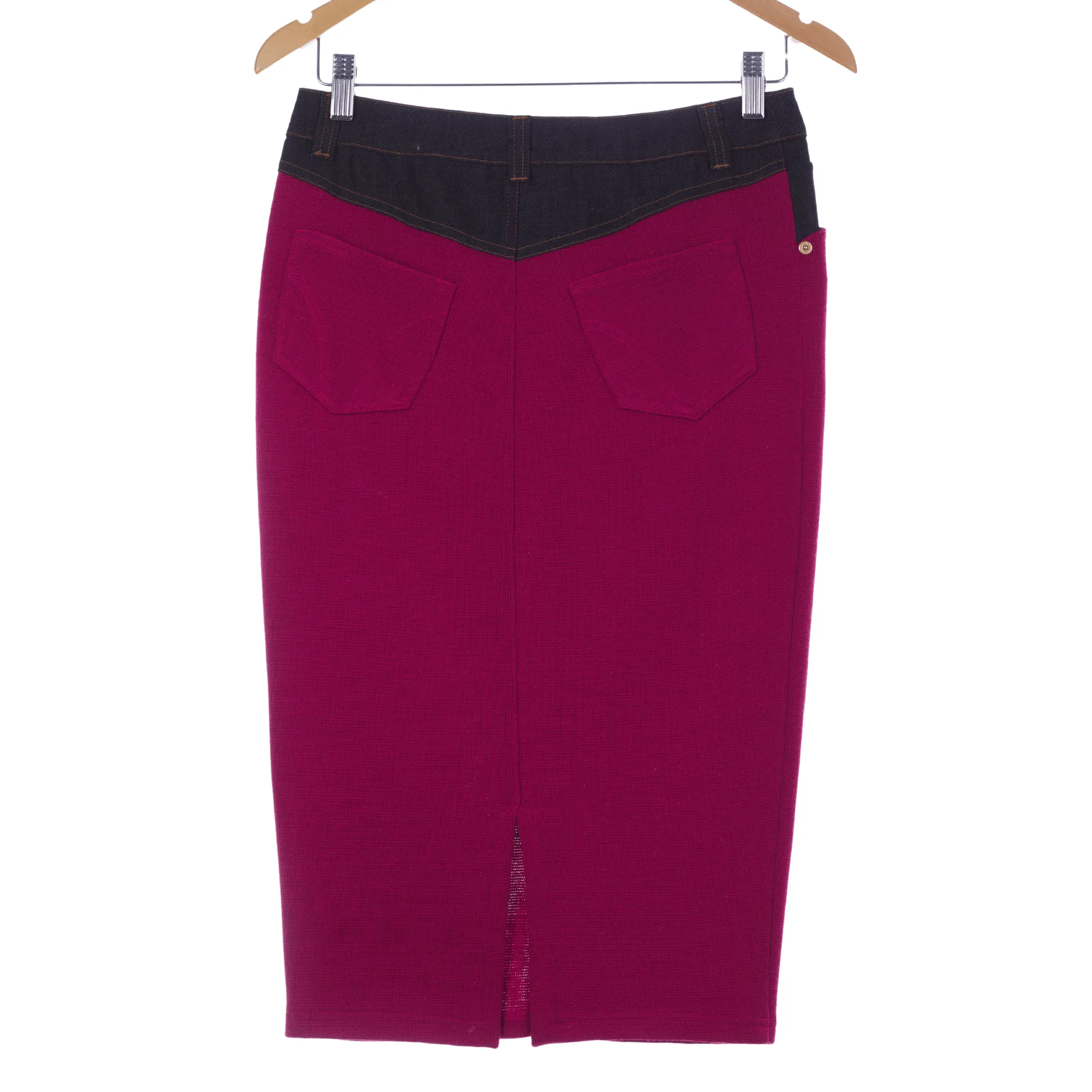 Dolce & Gabbana Skirt Wool Panel with Denim Cerise Detail IT 40 UK Size 8