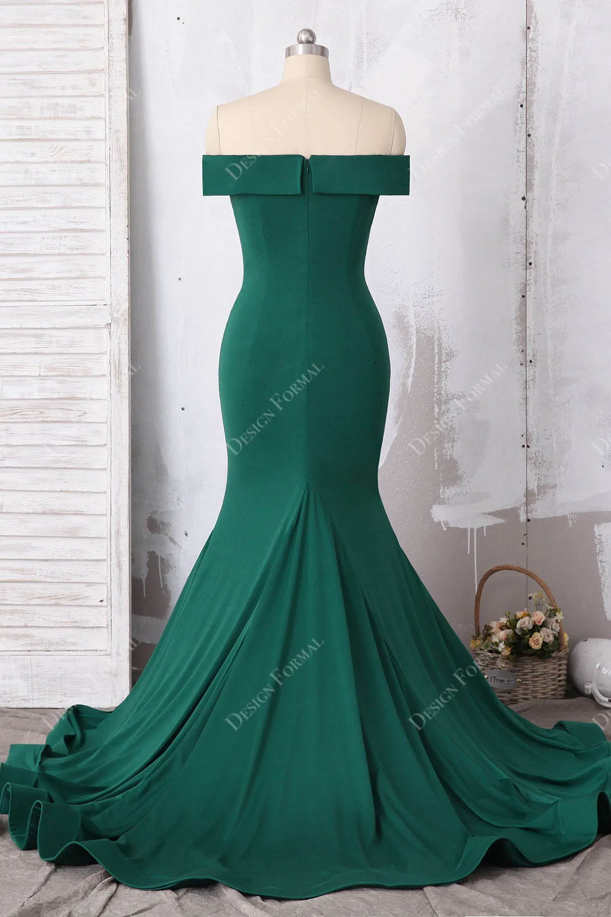 Emerald Jersey Off-shoulder Mermaid Elegant Long Dress