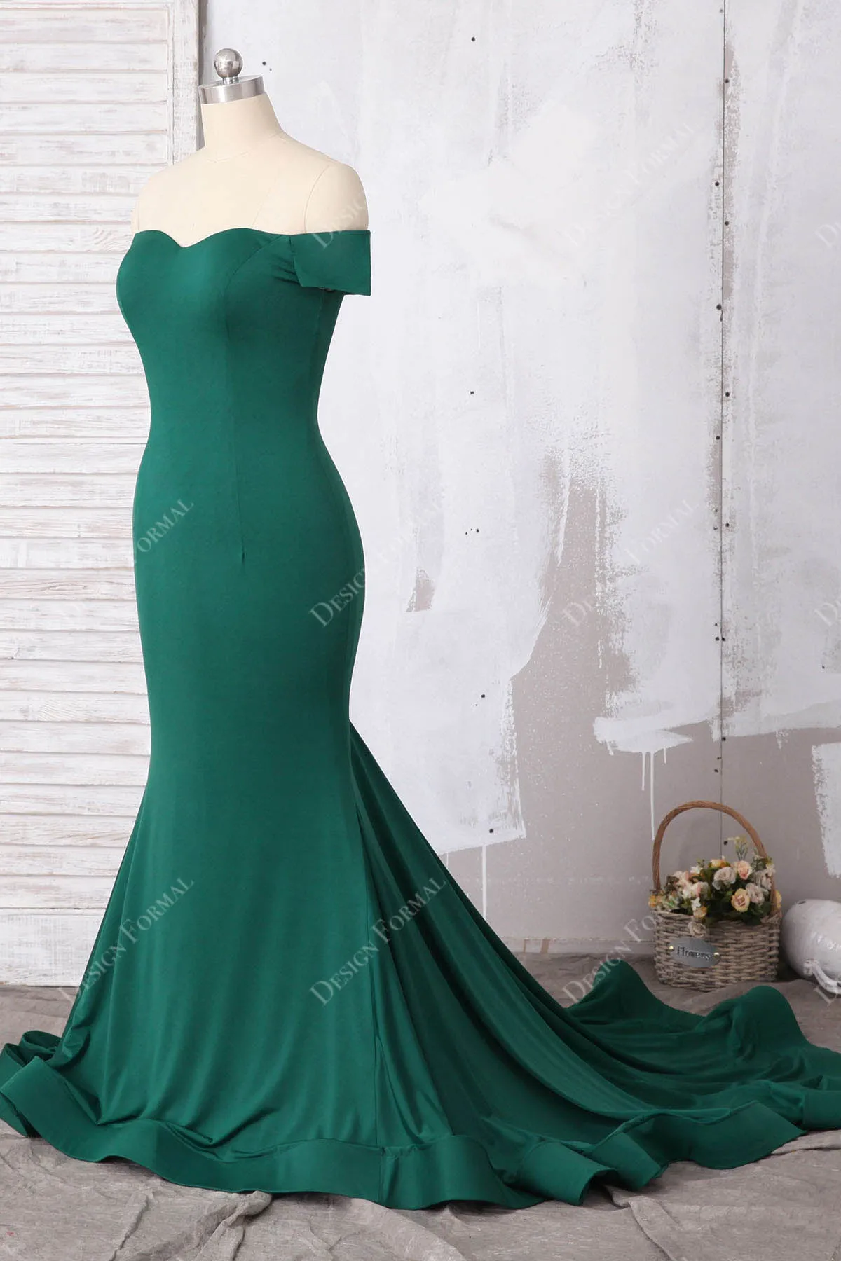 Emerald Jersey Off-shoulder Mermaid Elegant Long Dress