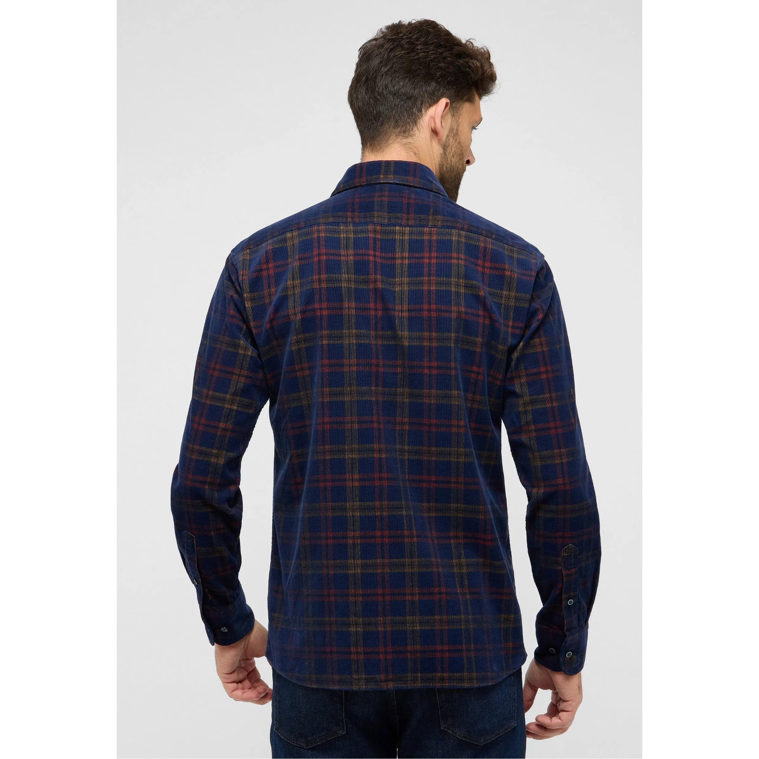 eterna Luxurious Fine Corduroy Check Shirt Navy 4191