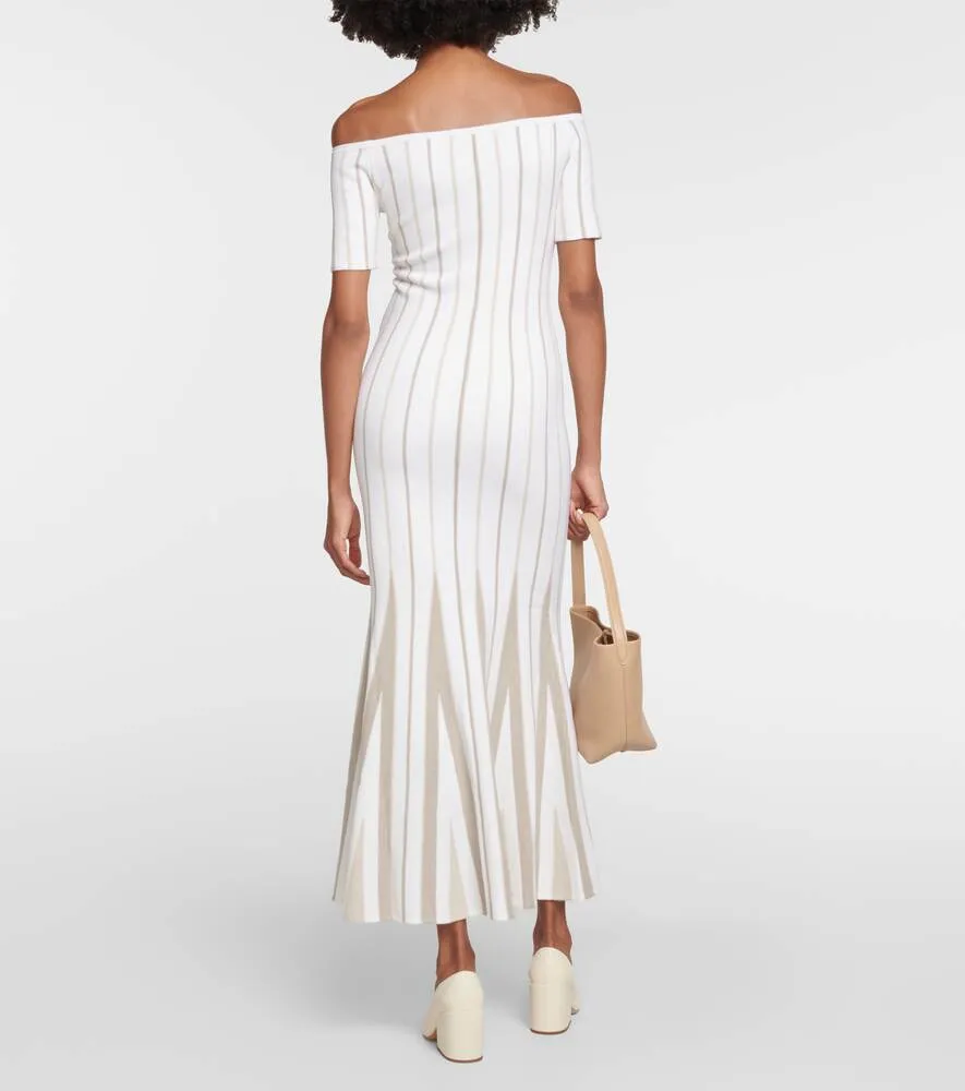 GABRIELA HEARST Striped Virgin Wool Off Shoulder Maxi Dress neutral