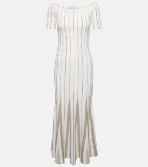 GABRIELA HEARST Striped Virgin Wool Off Shoulder Maxi Dress neutral