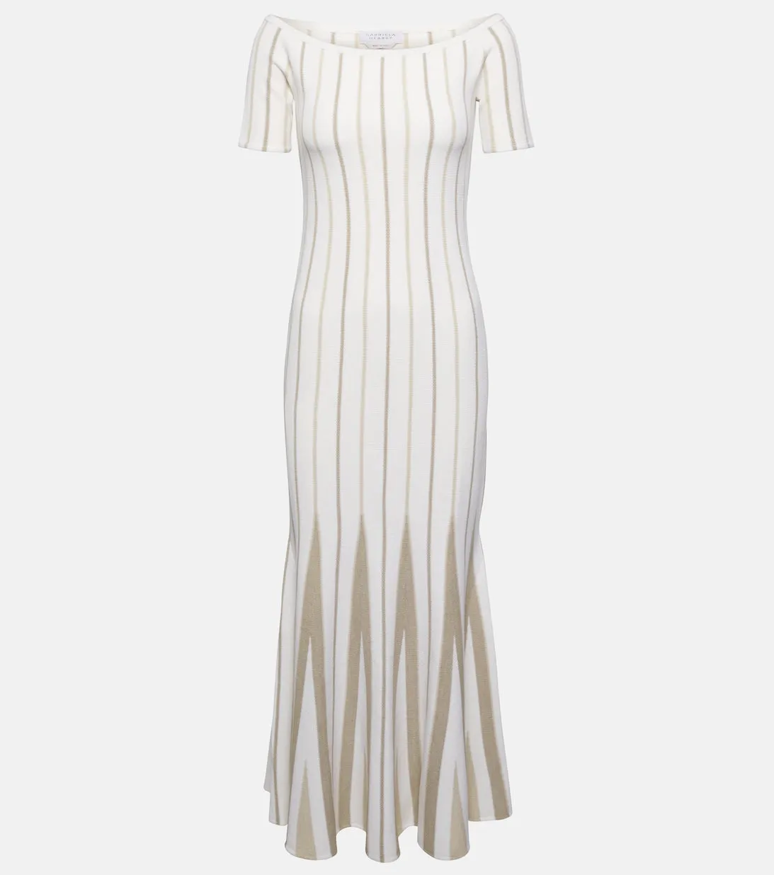 GABRIELA HEARST Striped Virgin Wool Off Shoulder Maxi Dress neutral