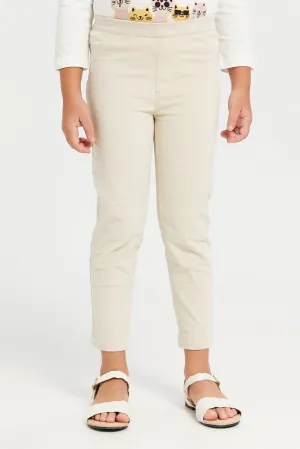 Girls Cream Straight Fit Trousers