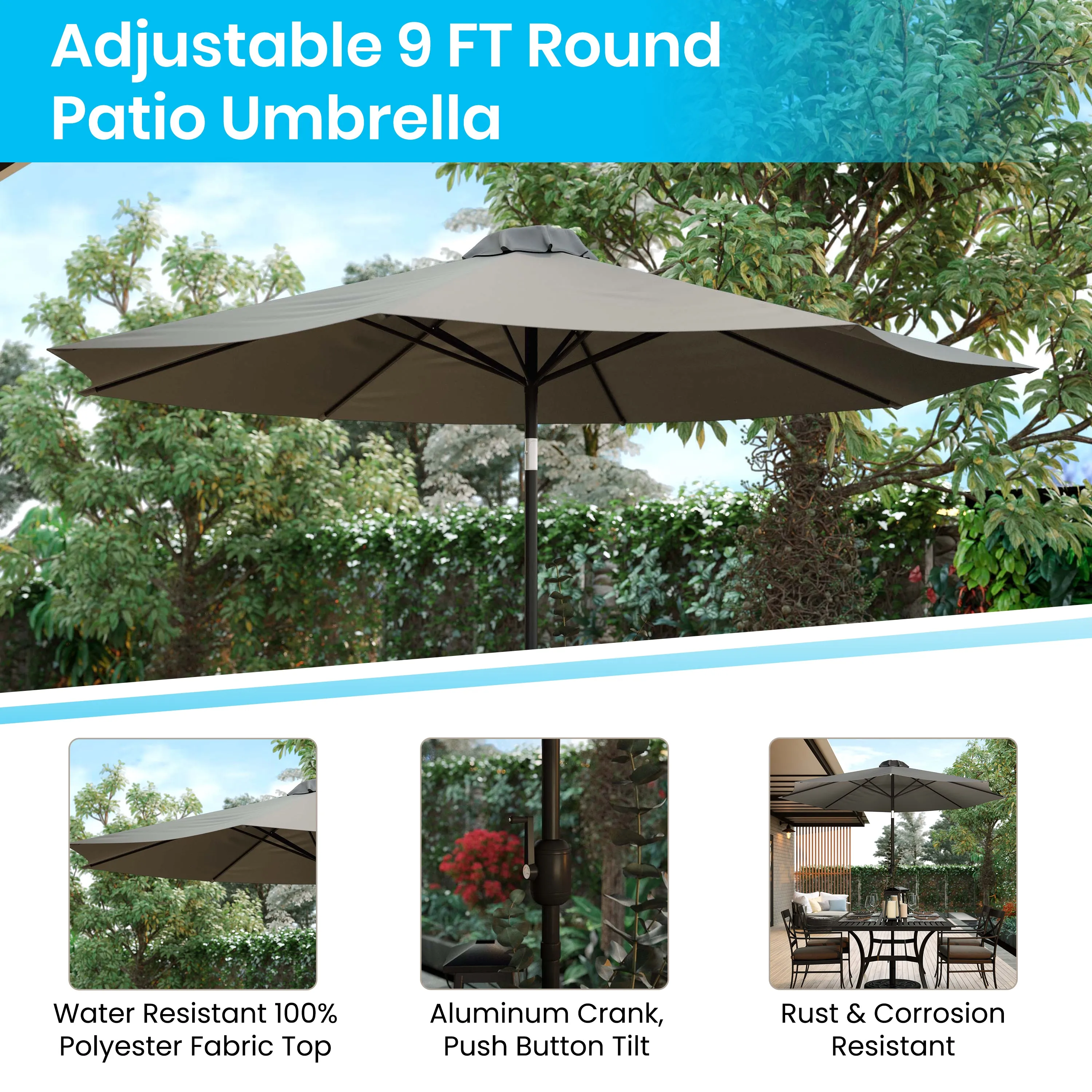 Gray 9 FT Round Patio Umbrella GM-402003-GY-GG