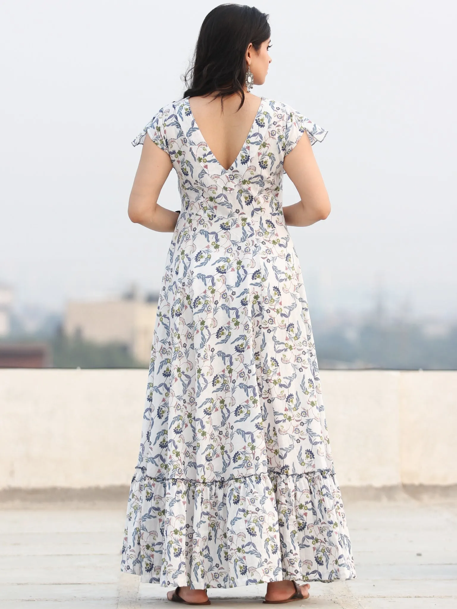 Gulzar Shamaa - Dress - Block Printed Frill Neck Long Dress D455F2291