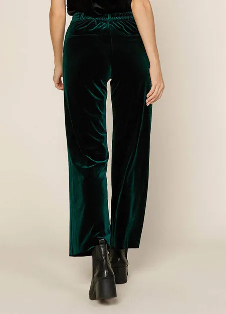 Hunter Green Velvet Wide Leg Pants